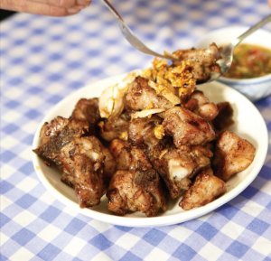 Deep fried pork and Lao spicy sour sauce